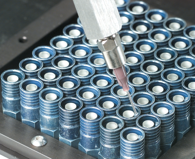 MV250-LL Positive Displacement Dispense Valve with Luer Lock Style Outlet Application Shot